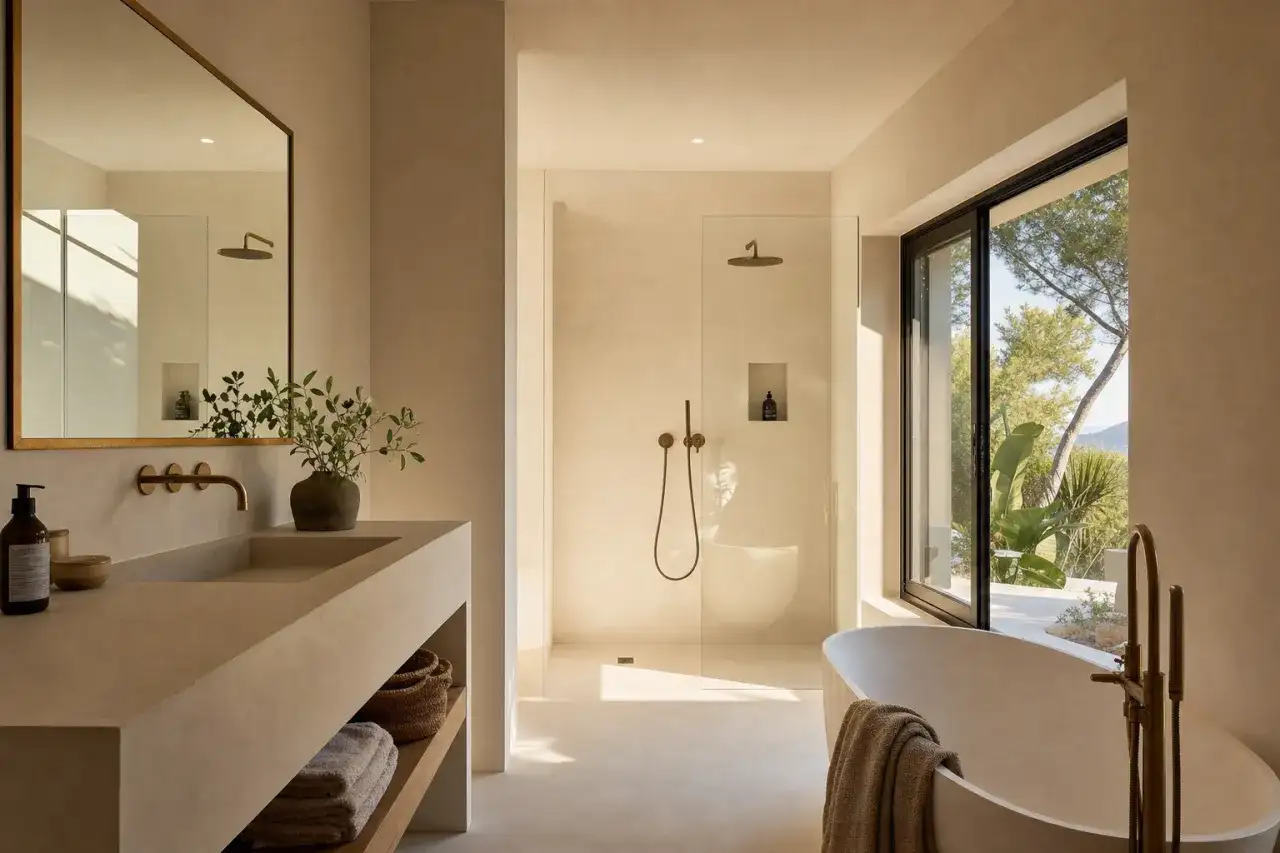 Duchas a ras de suelo y superficies continuas, selladas para durar