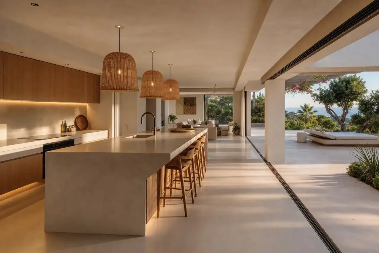 Open plan kitchens that become the heart of the villa