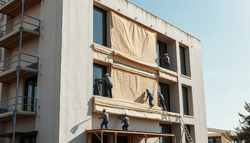 Aislamiento térmico de fachada en edificio residencial en Ibiza