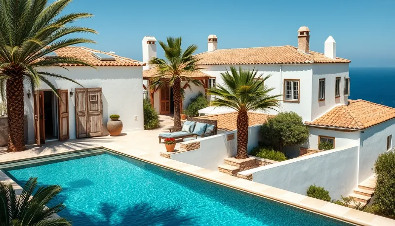 Weathered security cameras overlooking Ibiza holiday villas