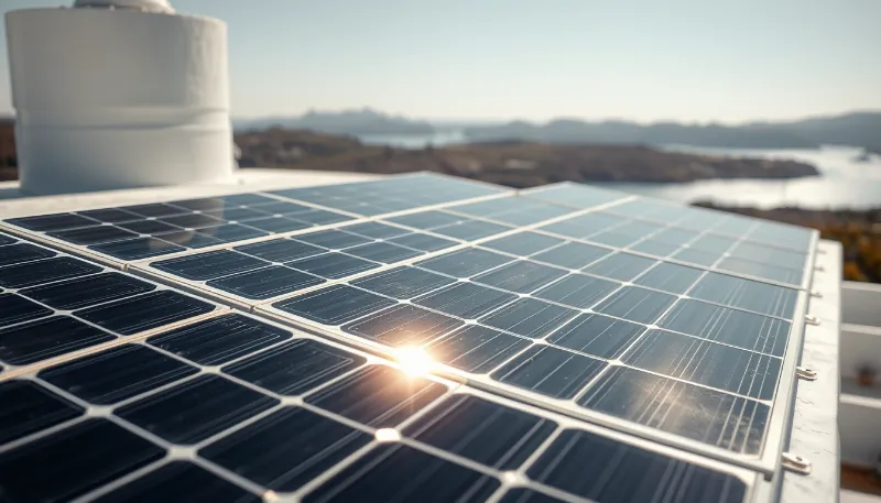 Detalle de paneles solares en tejado con vistas al mar en el boom solar en Ibiza en 2025