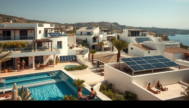 Villas modernas con paneles solares en Ibiza, verano de 2025